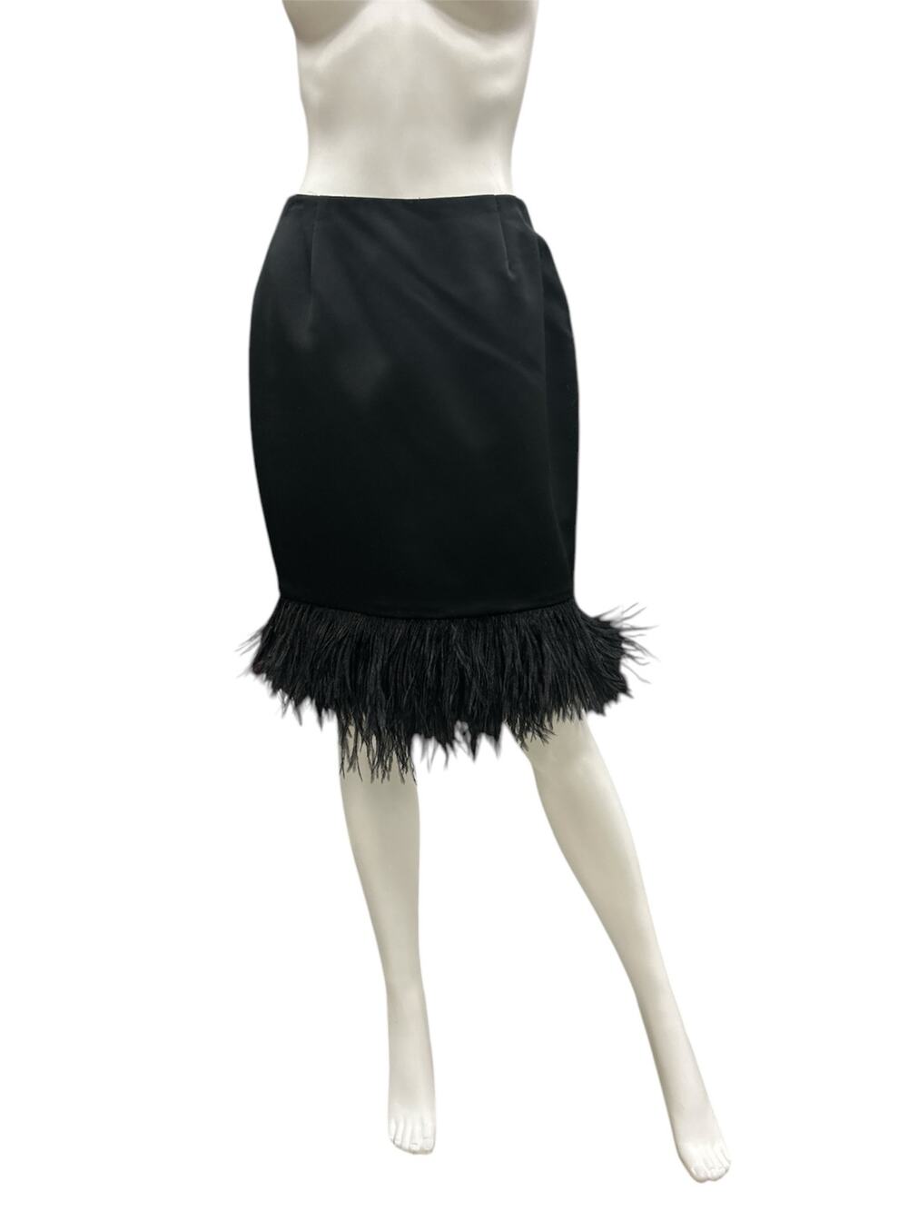 NWT Vintage Chetta B Skirt Women’s Size 4 Ostrich Feathers On The Bottom Black